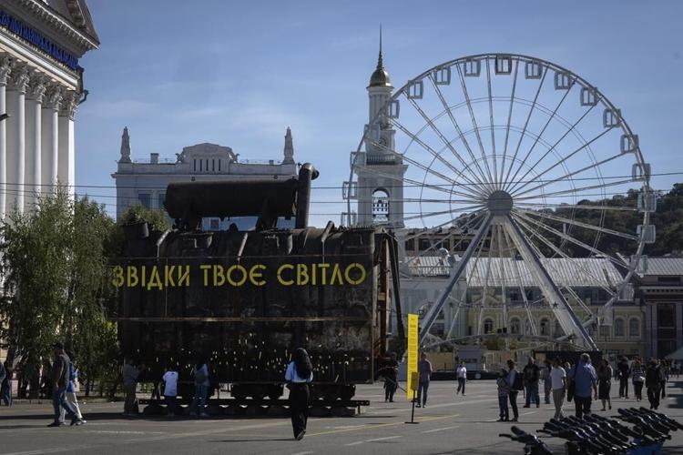 A charred transformer on a Kyiv square makes for an unusual Ukraine war exhibit