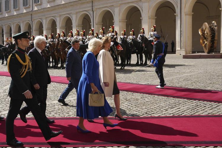 UK Royals meet Italy's President Mattarella at Quirinale Palace greeted by flyover of aerobatic jets