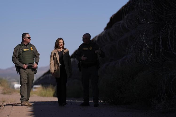 Harris inspects fence at US-Mexico border as she works to project tougher stance on migration