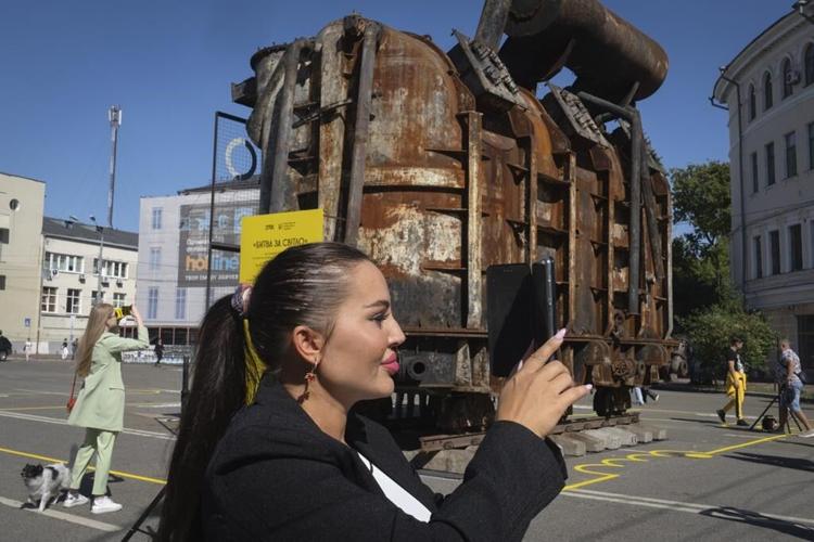 A charred transformer on a Kyiv square makes for an unusual Ukraine war exhibit