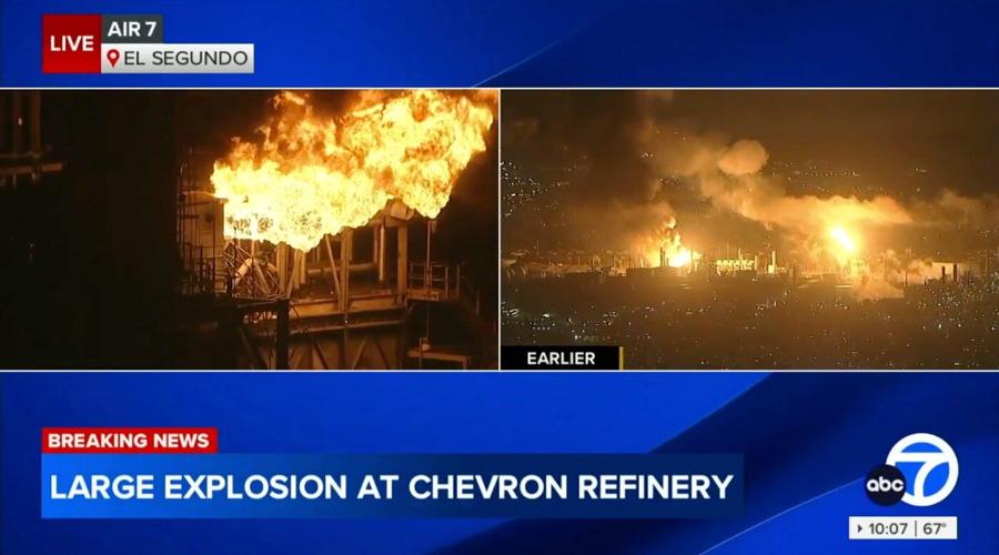 Massive fire erupts at Chevron refinery near Los Angeles