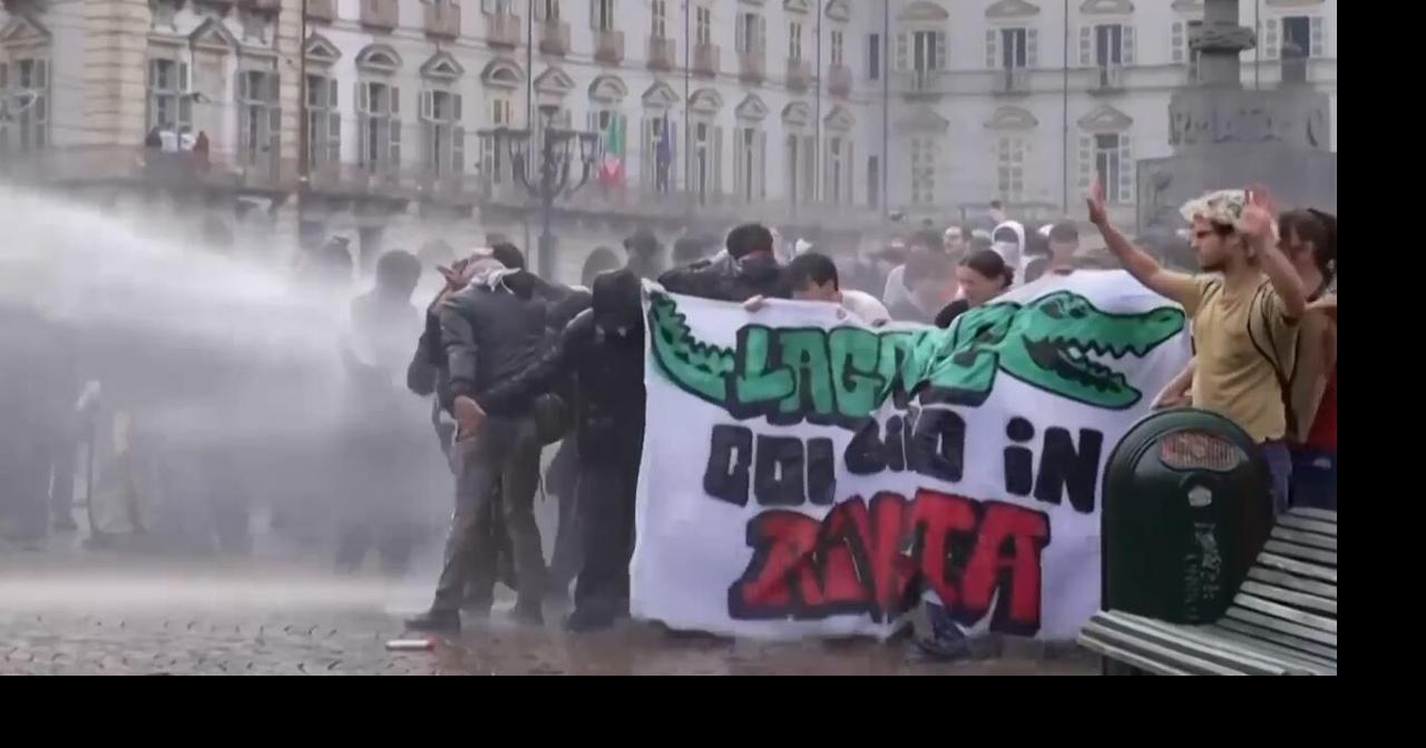 Italian police use water cannons to disperse student protesters in ...
