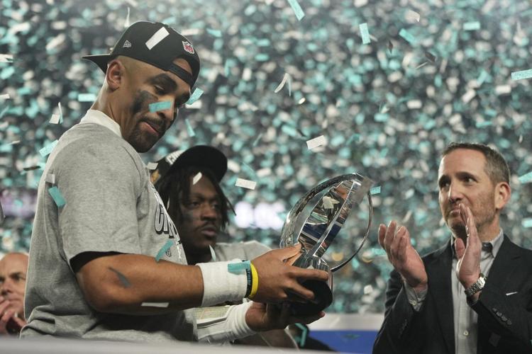 Hurts, Barkley each rush for 3 TDs to help Eagles reach Super Bowl with 55-23 win over Commanders