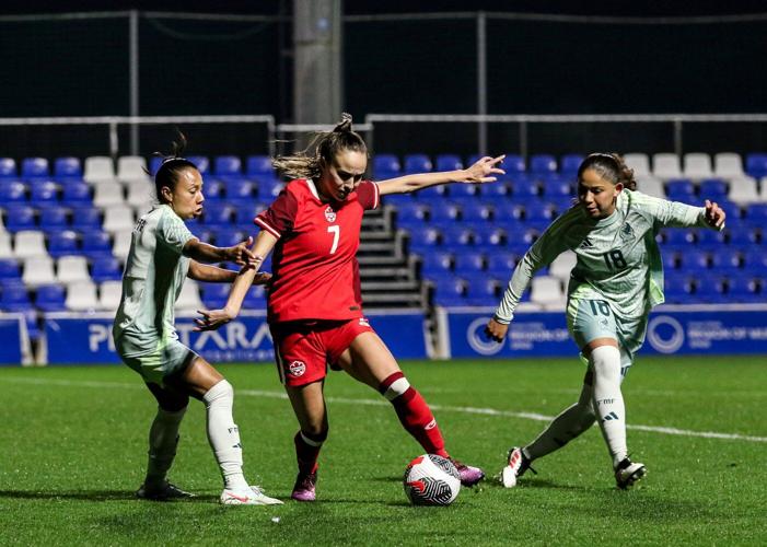 Vanessa Gilles scores in her 50th appearance for Canada in a 2-0 win over Mexico