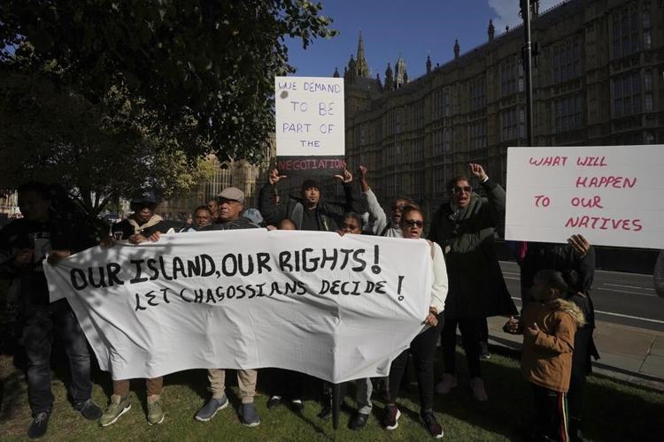 Chagos islanders displaced for a US military base protest a deal on their future made without them