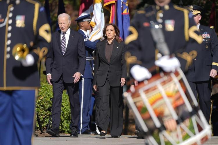 Biden and Harris are appearing together for the first time since she lost the election to Trump