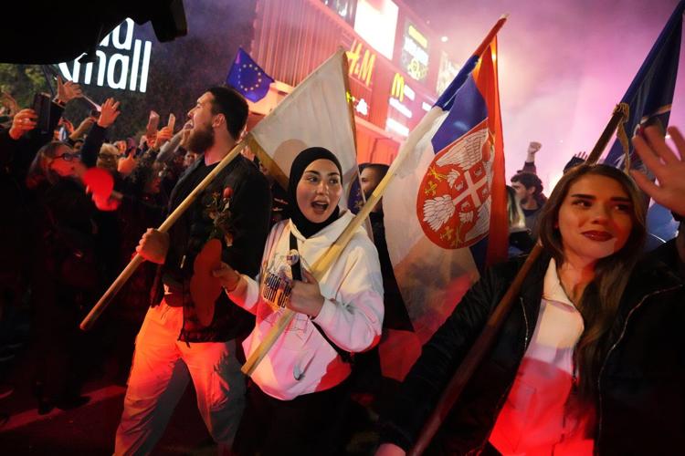 Serbia youth lead thousands on march for weekend rally marking canopy collapse last year, in photos