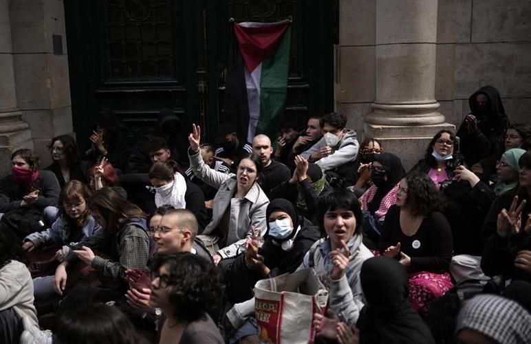 In Paris, students inspired by pro-Palestinian protests in the U.S. gather near Sorbonne university