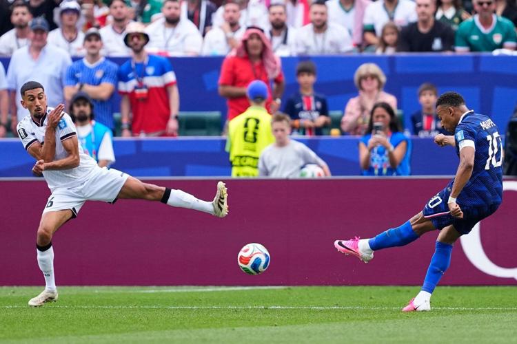 Kylian Mbappé of France scores his 15th World Cup goal, tying for 3rd most in history