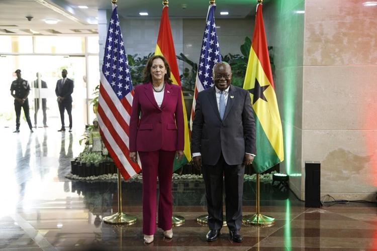 Harris visits Ghana's president, promises aid, investments
