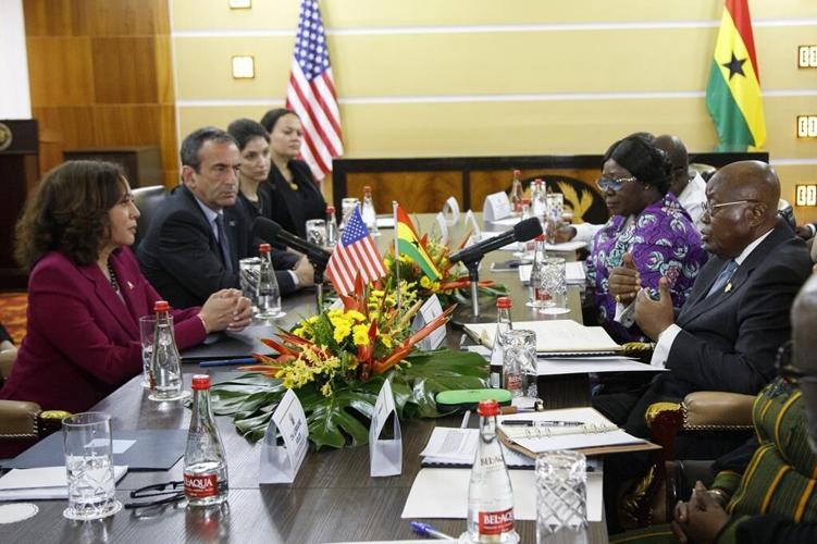 Harris visits Ghana's president, promises aid, investments
