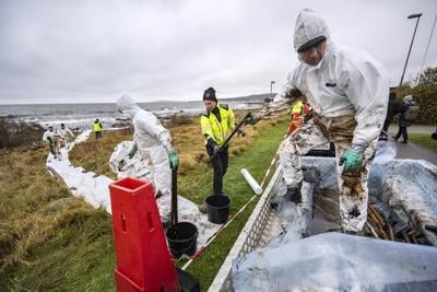 A ferry that ran aground repeatedly off the Swedish coast is leaking oil and is extensively damaged