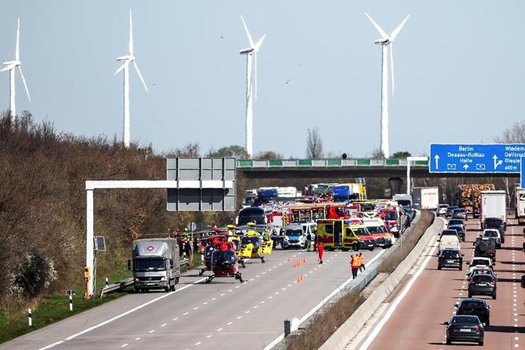A bus has come off a highway in eastern Germany, killing at least 5 people
