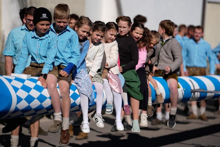 Beer, music and shouts of 'Hau-Ruck' as a Bavarian village raises its new maypole