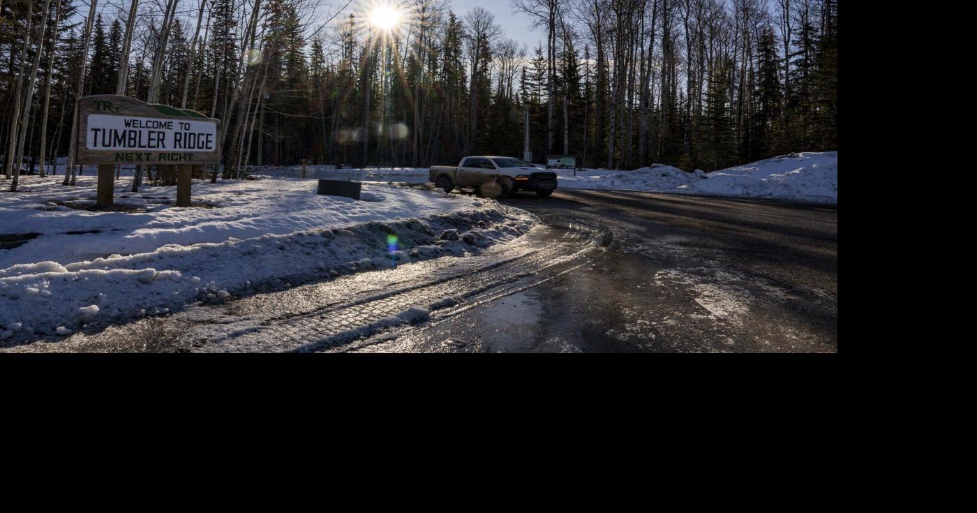 Police tape down in Tumbler Ridge as shooting victim is honoured 14,000 km away