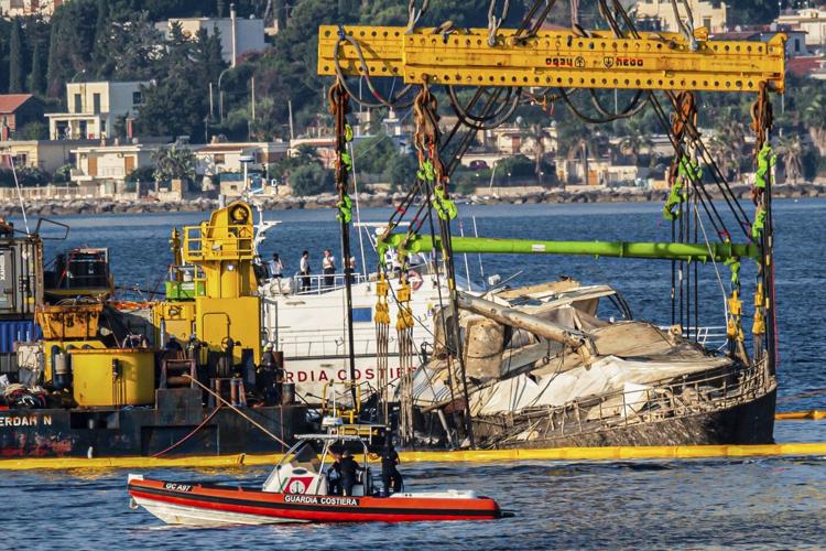 Sunken Bayesian superyacht lifted out of the water off Sicily as salvage operate completes