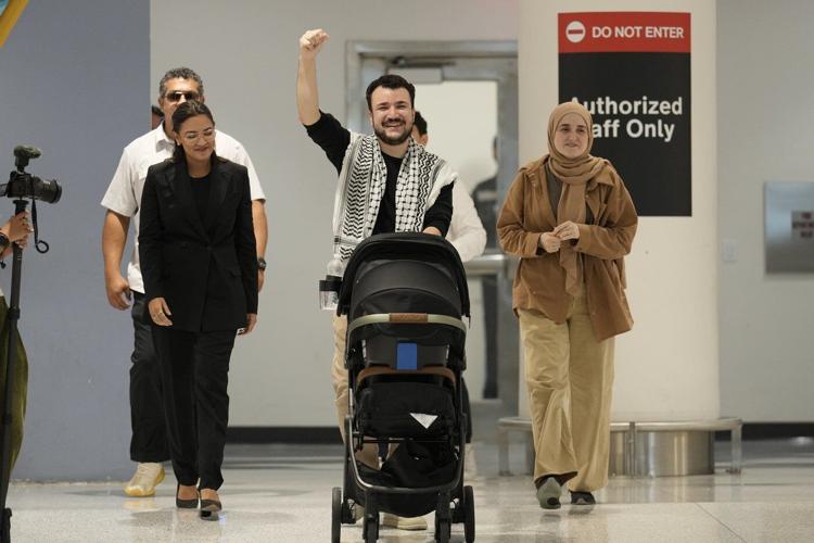 Photos of Palestinian activist Mahmoud Khalil after 104 days in US custody