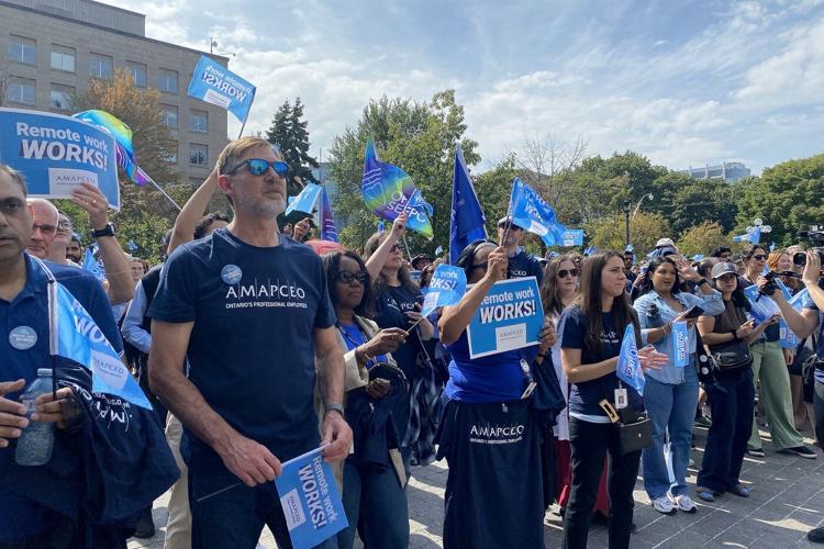 Ontario public servant unions rally against return-to-office mandates by province