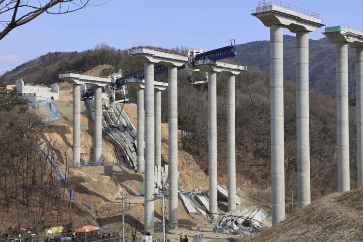 Elevated parts of highway being built in South Korea collapses, killing 3 workers