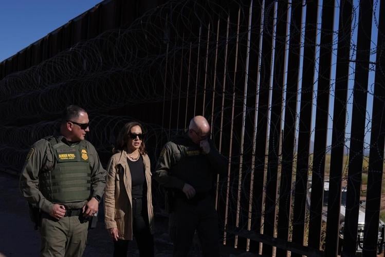Harris inspects fence at US-Mexico border as she works to project tougher stance on migration