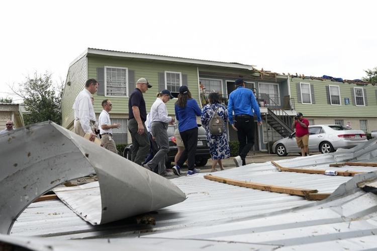 Head of FEMA tours deadly storm damage in Houston area as more residents get power back