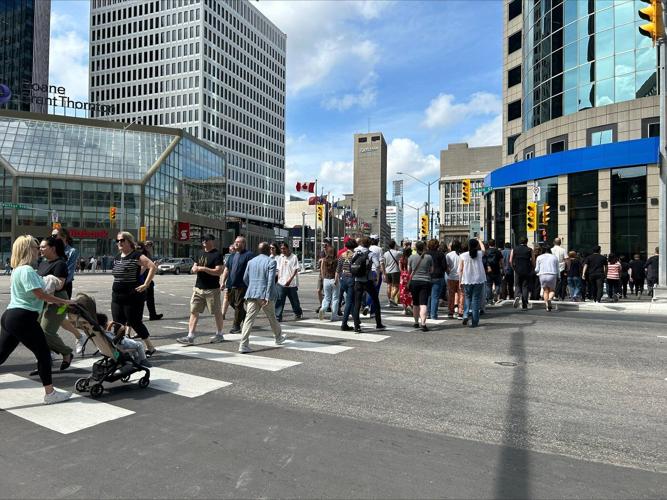 'Historic moment': Landmark Winnipeg intersection officially reopens to pedestrians