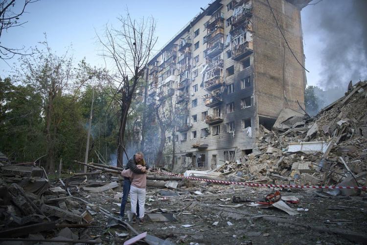 Photos of a combined Russian missile and drone attack in Kyiv overnight Tuesday
