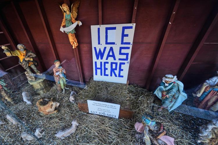 Church Nativity scenes add zip ties, gas masks and ICE to protest immigration raids