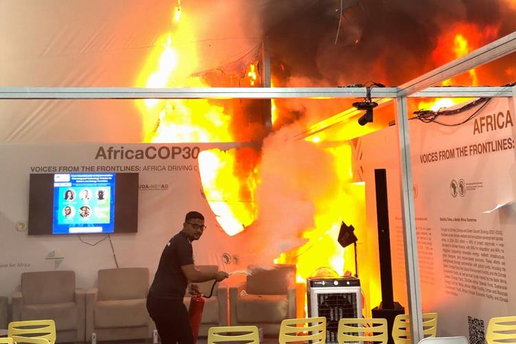 Fire prompts evacuations at UN climate talks in Brazil, and 13 people suffer smoke inhalation