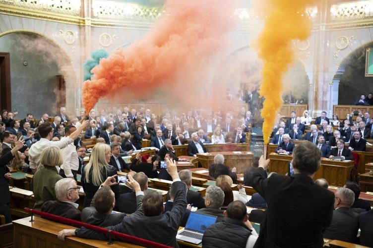 Protesters block traffic in Hungary in opposition to new law banning LGBTQ+ Pride events