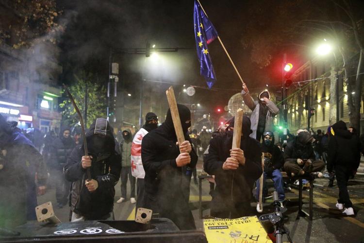 Demonstrators in Georgia again converge on parliament after the country's EU bid was suspended