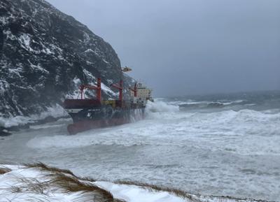 High winds and rough seas stall bid to salvage ship grounded off western Newfoundland