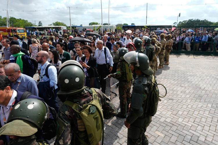 Protesters block the main entrance to COP30 climate talks in Brazil