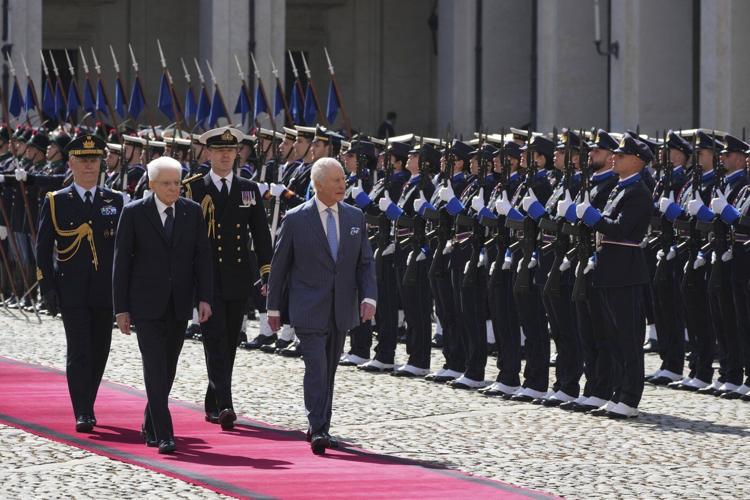 UK Royals meet Italy's President Mattarella at Quirinale Palace greeted by flyover of aerobatic jets