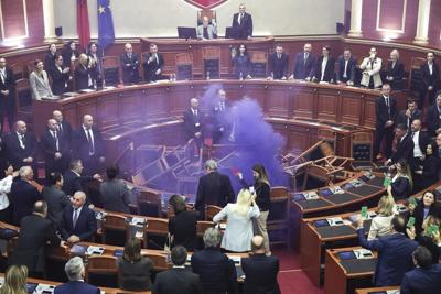 Albania's opposition tries to disrupt a parliament session in protest against ruling Socialists