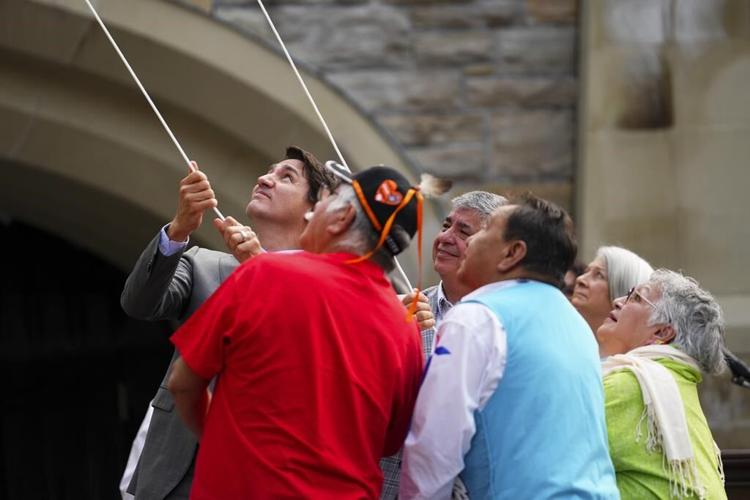 Trudeau raises flag honouring residential school survivors on Parliament Hill