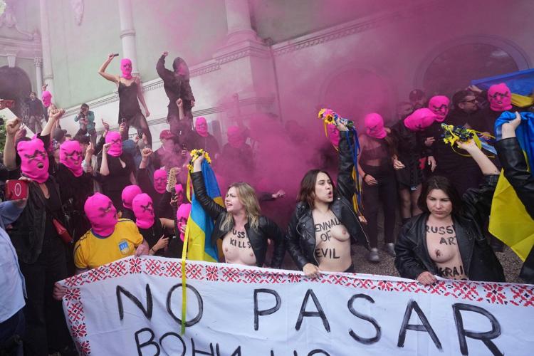 Protest groups block access to Russian pavilion at Venice Biennale