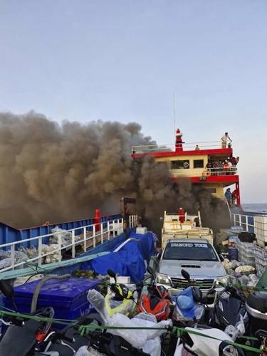 People jump into the sea to escape raging ferry fire in Gulf of Thailand. All 108 on board are safe