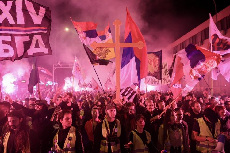 Serbia youth lead thousands on march for weekend rally marking canopy collapse last year, in photos