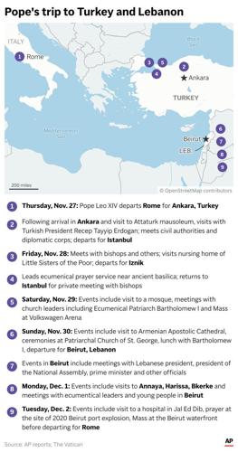 What to know about Pope Leo XIV's trip to Turkey and Lebanon, the first of his pontificate