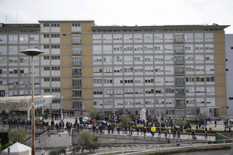 Pope is making first public appearance before hospital discharge and return to Vatican