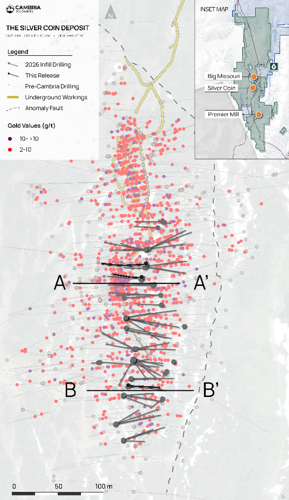 Cambria Gold Mines Intersects 98.56 g/t Gold over 8.2 Metres at the Silver Coin Deposit, Premier Gold Project