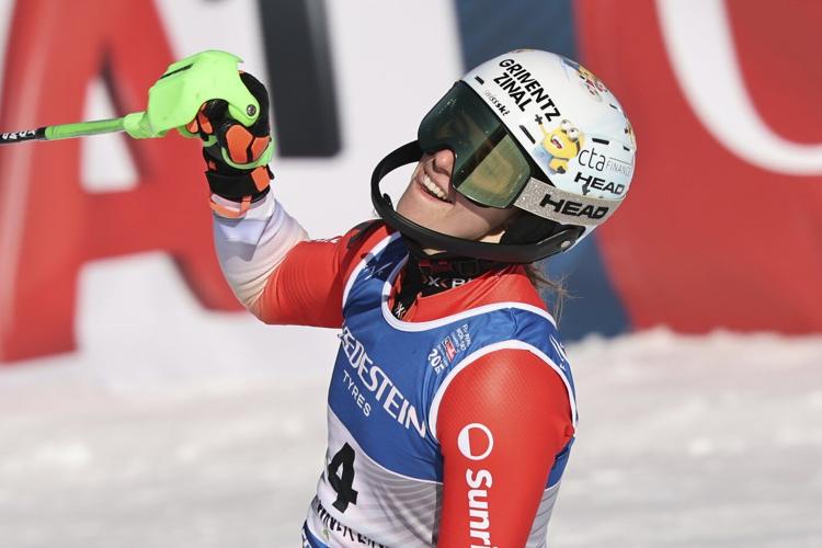 Swiss skier Camille Rast wins the women's slalom at the Alpine skiing world championships