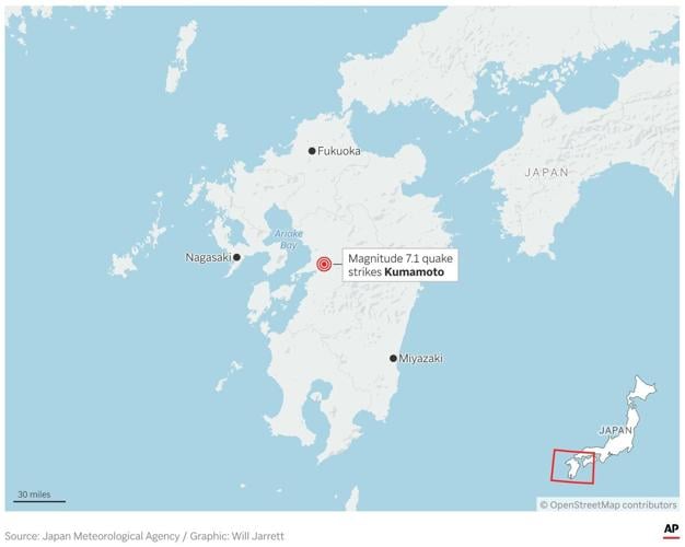 A magnitude 7.1 earthquake shakes part of southern Japan but no tsunami detected