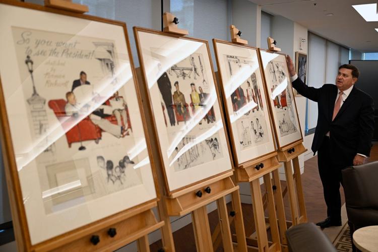 Norman Rockwell people-watched in the West Wing lobby. Now those sketches are on public display
