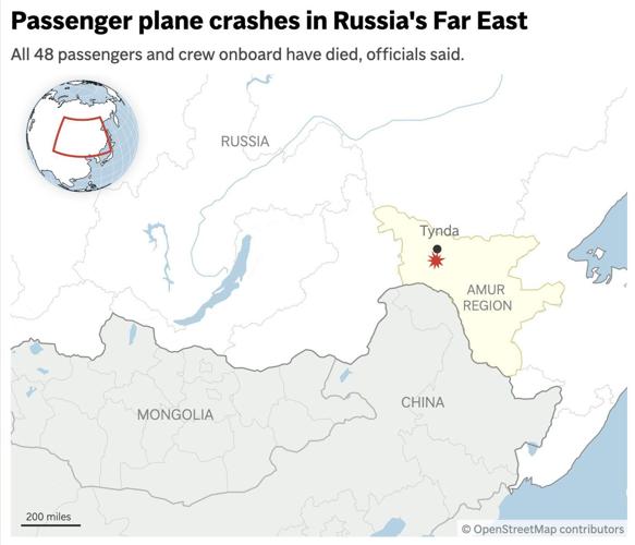 Passenger plane crashes in Russia's Far East, killing all 48 people on board, officials say