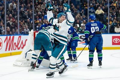 Vancouver product Macklin Celebrini nets two points, Sharks double up Canucks 6-3