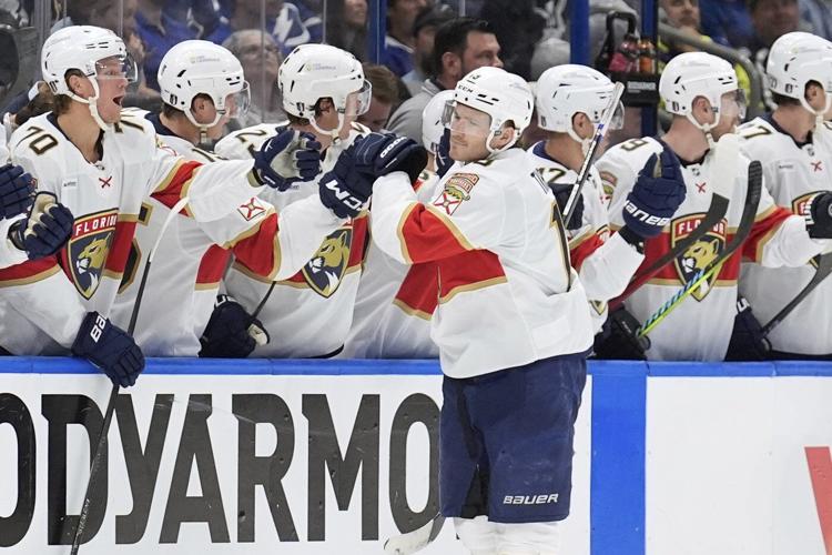 Tkachuk stars in his return by scoring twice as the Panthers top Lightning 6-2 in series opener