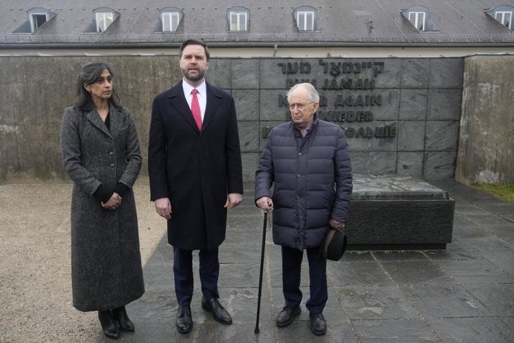 Vance visits the Dachau concentration camp memorial with Holocaust survivor before Zelenskyy meeting