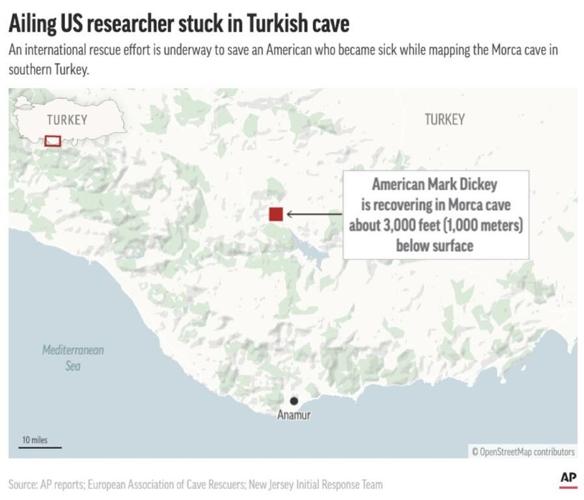 Rescuers may soon try to remove a sick American researcher from 3,000 feet down in a Turkish cave